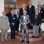 Die beim Symposium anlässlich des 40-jährigen Bestehens der Frontinus-Gesellschaft in Trier anwesenden Träger der Frontinus-Medaillien und Ehrenmitglieder: vordere Reihe von links: Harald Roscher (2010), Rainer Slotta (1985), Gilbert Wiplinger (2016), Ünal Özis (2014); hintere Reihe von links: die Ehrenmitglieder Werner Lamberth und Wolfgang Merkel, Präsident Hans Mehlhorn und Klaus Grewe (1988) (Foto H. Geiger).